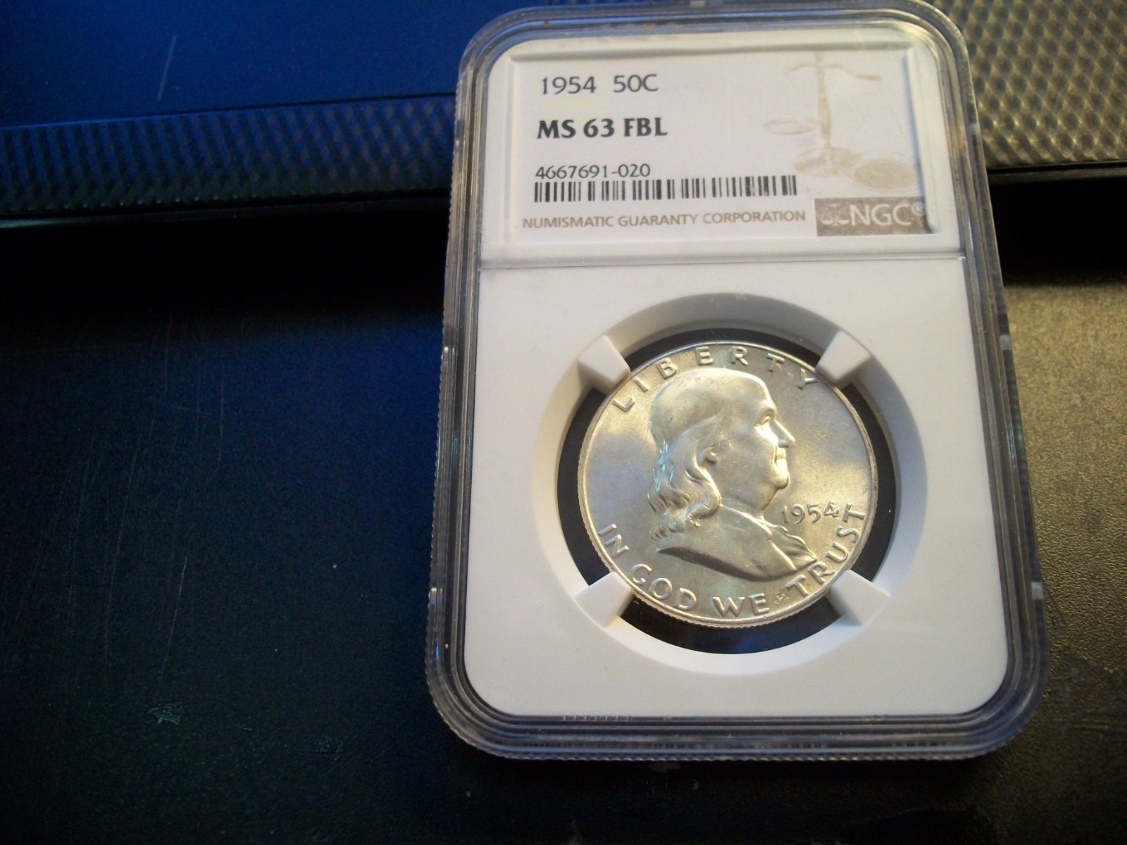 1954 Franklin Half Dollar - MS63 FBL  NGC CERTIFIED GLOSSY WHITE COIN