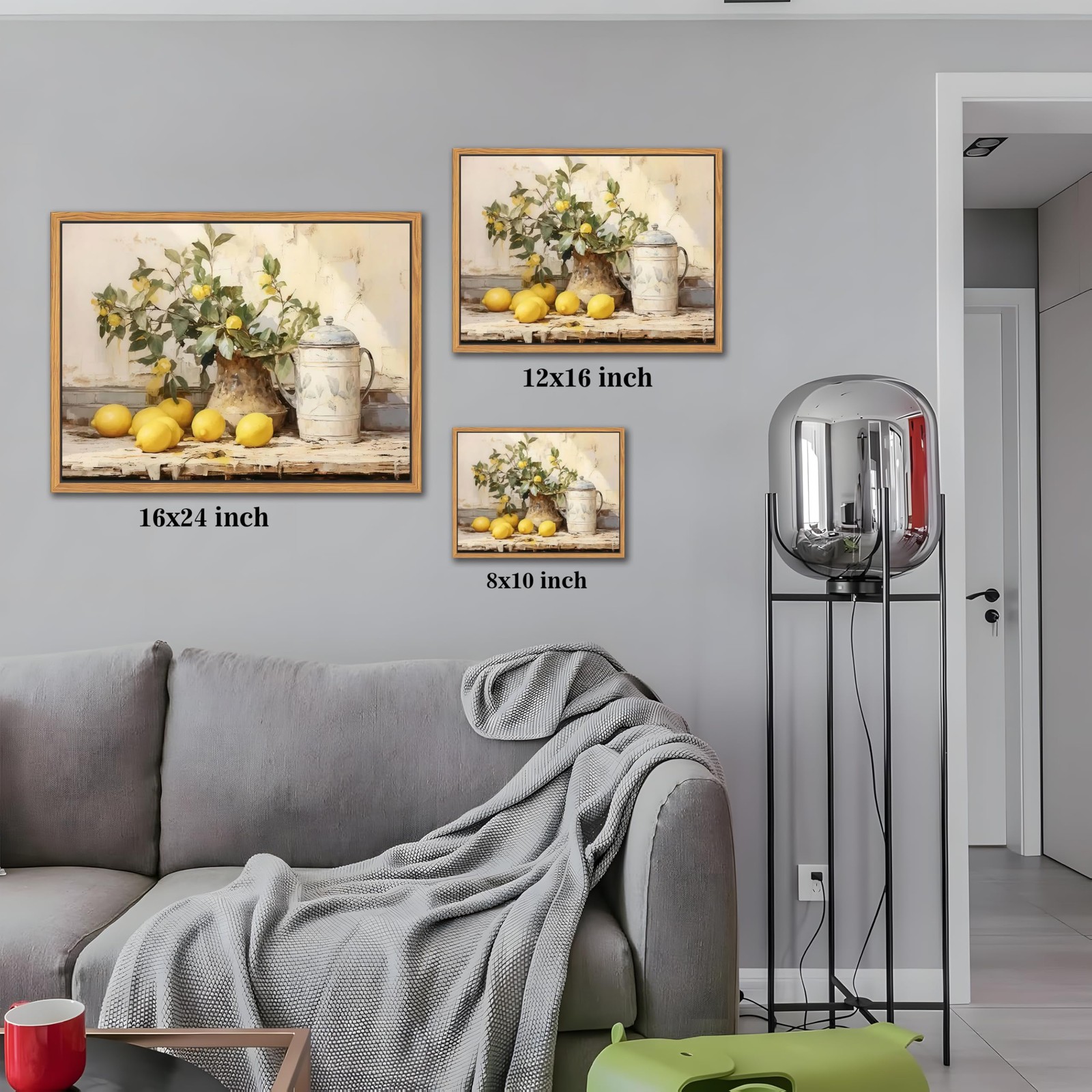 Floating Framed Vintage Kitchen Wall Art, Yellow 16"L x 12"W, lemon