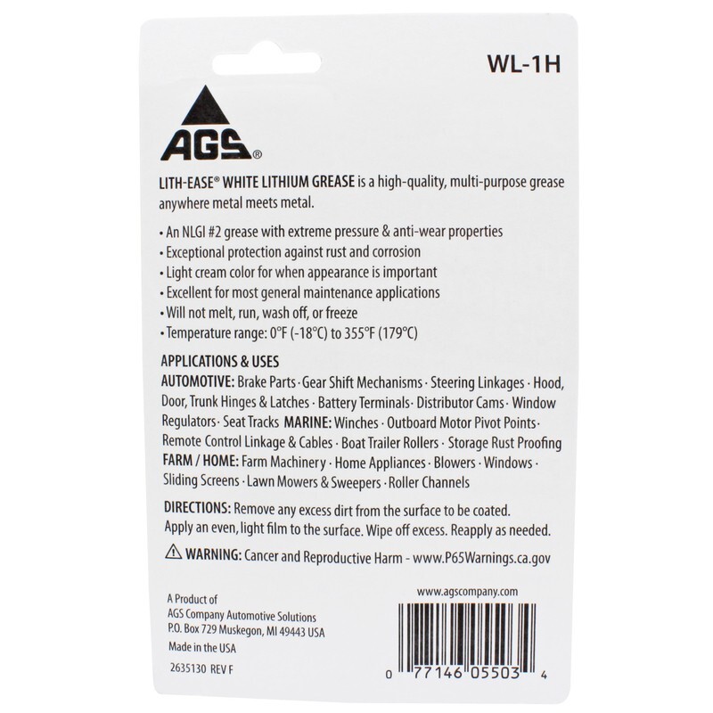 2~AGS Lith-Ease White Lithium Grease All-Weather Performance Long Lasting 1.25oz