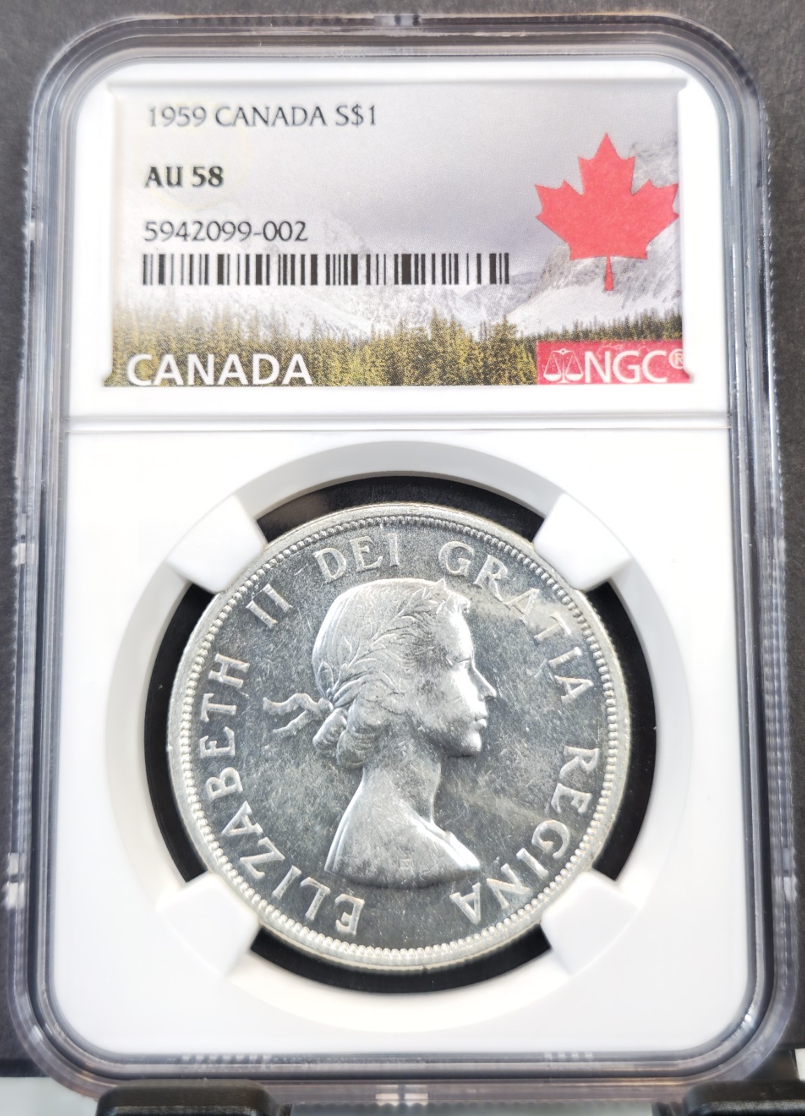 1959 CANADA SILVER 1 DOLLAR ELIZABETH II NGC AU 58 NICE COIN