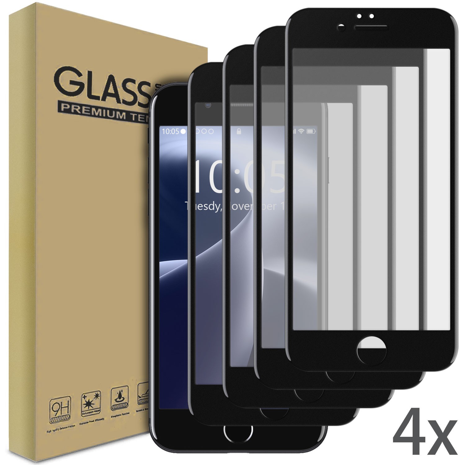 4Pcs Clear Full Coverage Tempered Glass Screen Protector Saver For Apple iPhone