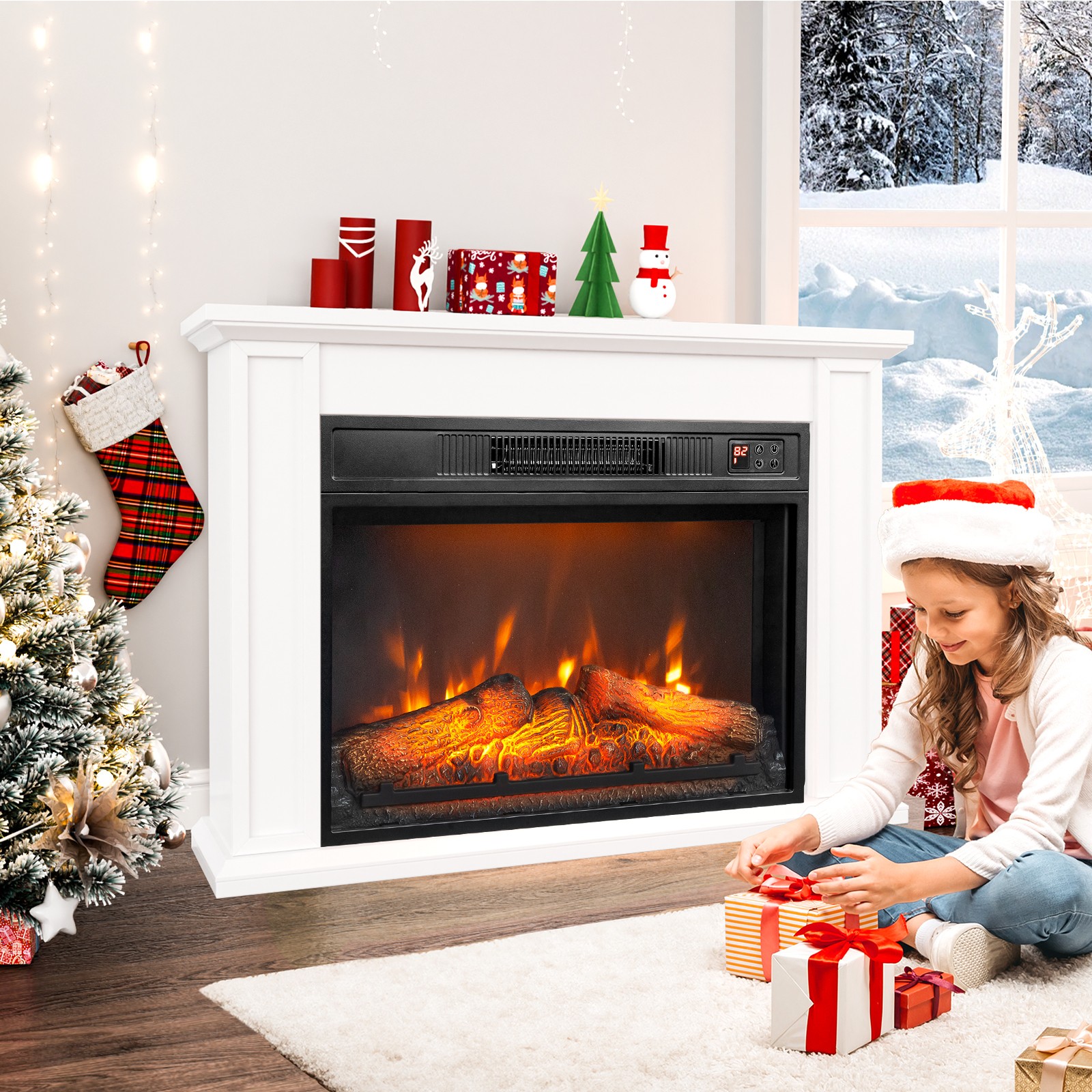 23" Fireplace Electric Embedded Insert Heater 6 Colors Log Flame Effect 1400W