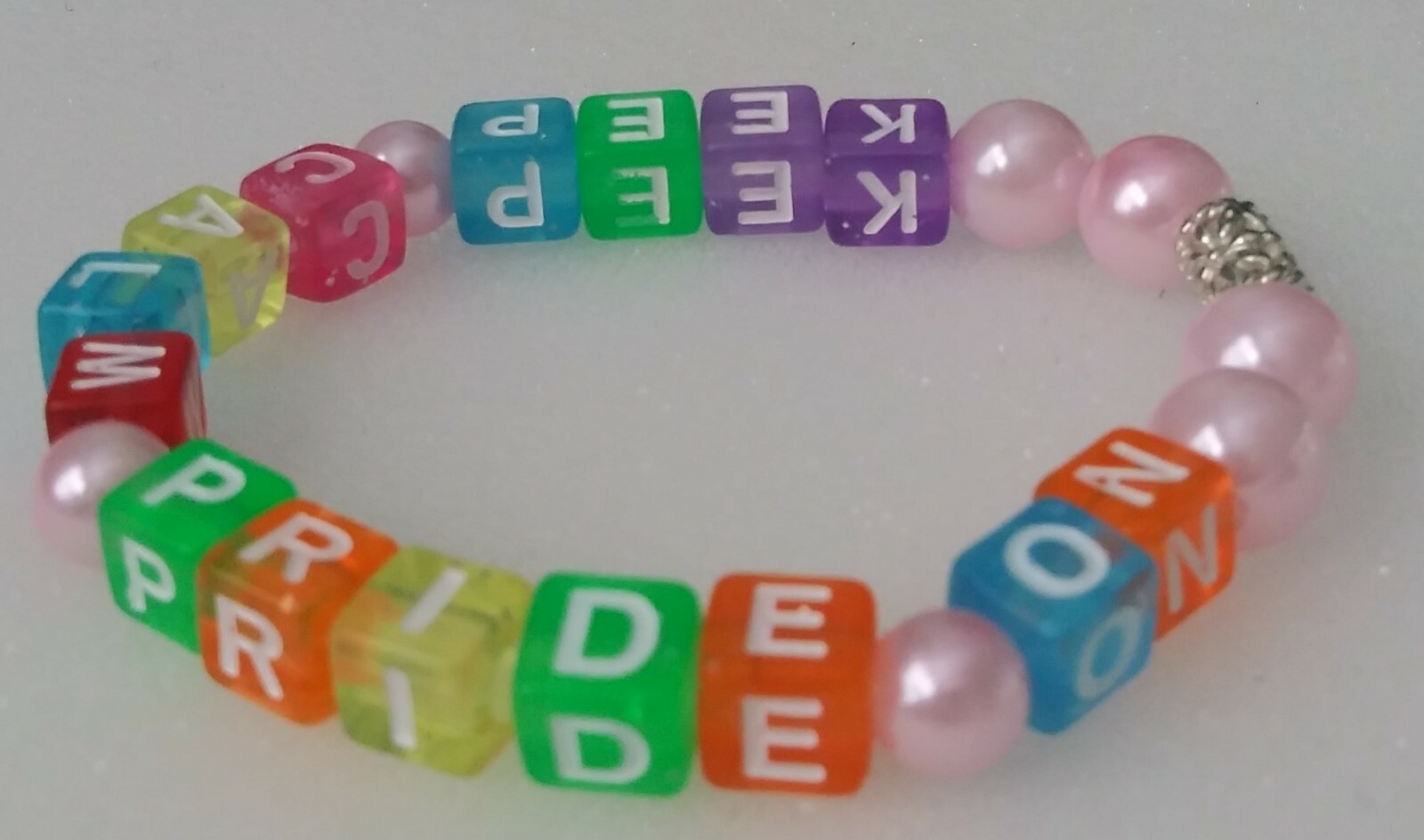 Gay Pride Keep Calm Pride On Strechy Bracelet -  One Of A Kind