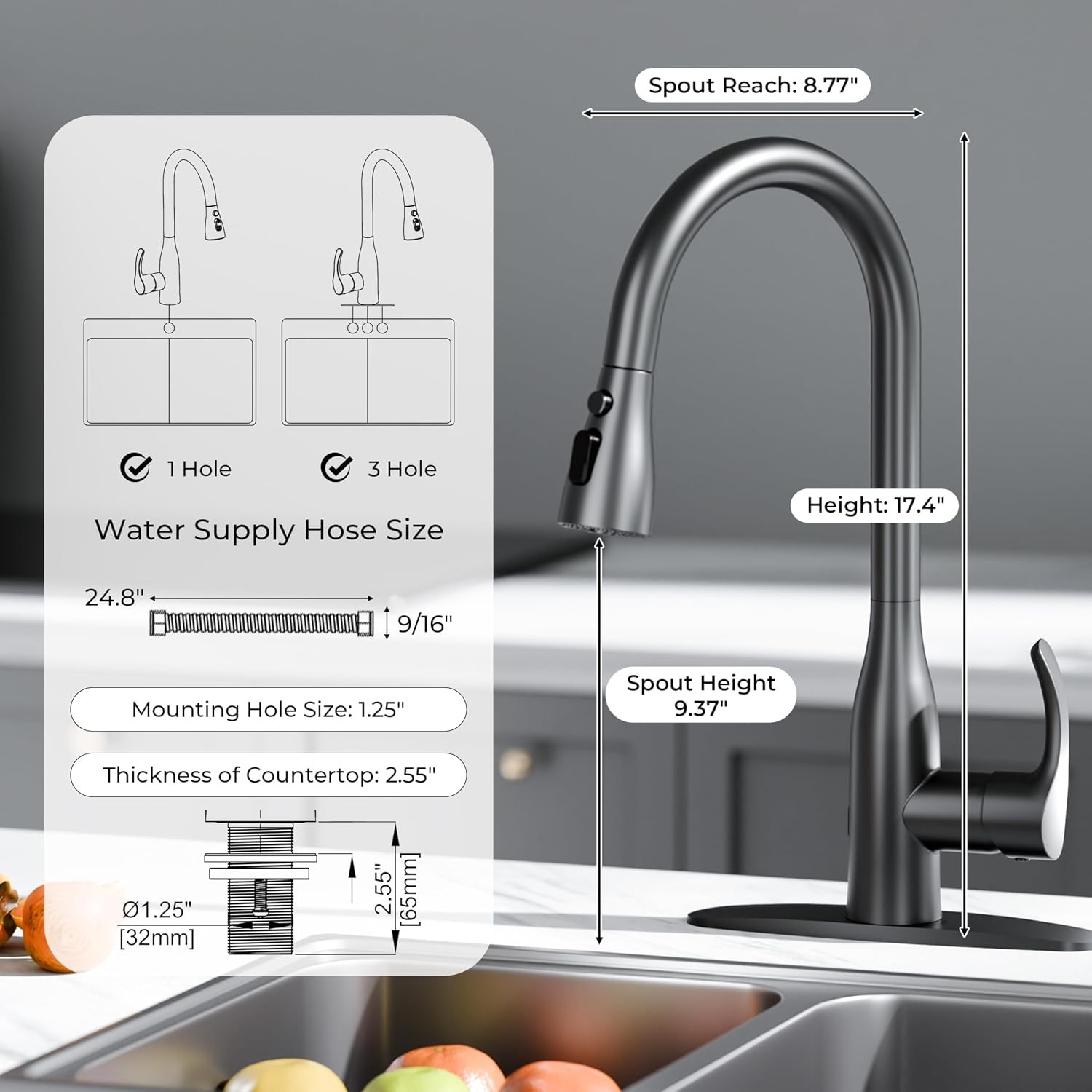 Touchless Kitchen Faucet with Dual Sensors Pull Down Sprayer Water Saving Matte