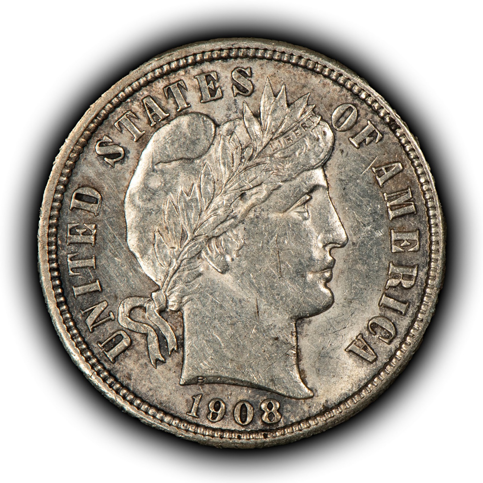 1908-D 10c Silver Barber Dime - UNC - SKU-Y6779