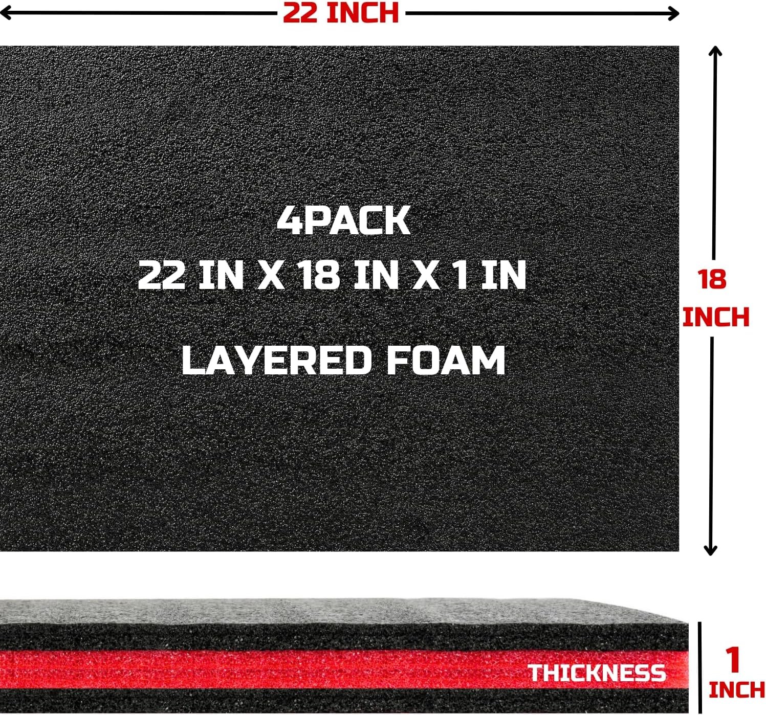22x18 Inch Tool Box Foam Inserts, 4-Pack, Black with Red for Organizing Cases