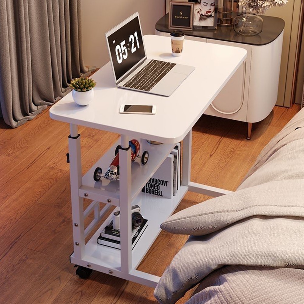 Adjustable Height Rolling Laptop Desk Swivel Wheel Bedside Table Mobile Stand
