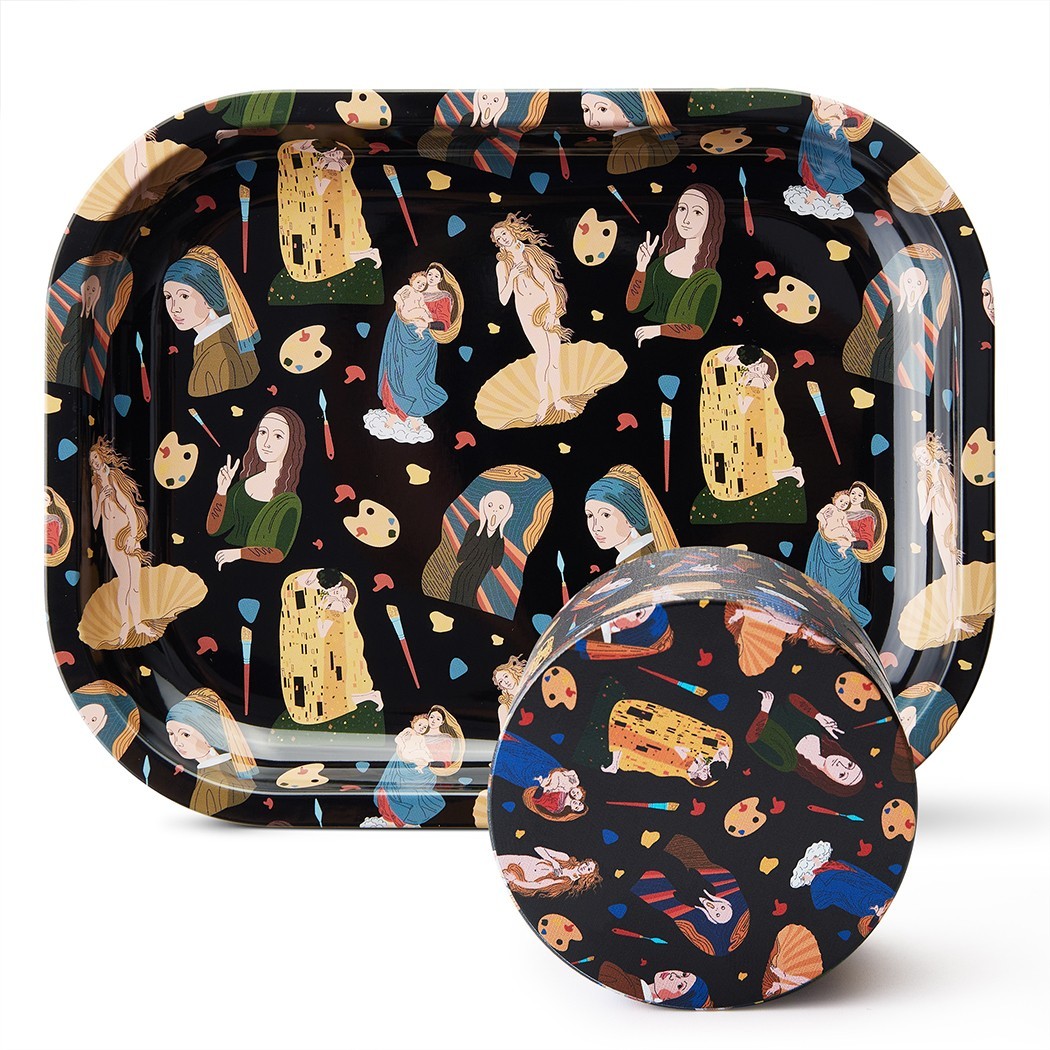 Funny Art Printing Rolling Tray Set with Grinder, Metal Rolling Tray Combo Kit