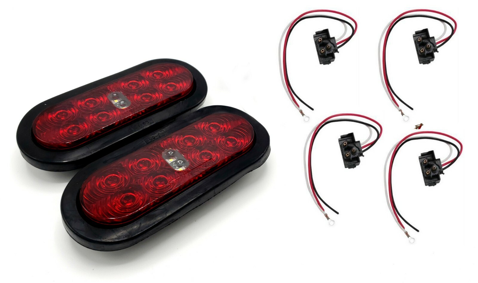 Two 6" Oval Red LED TecNiq Hybrid Reverse Lights RV Camper Trailer
