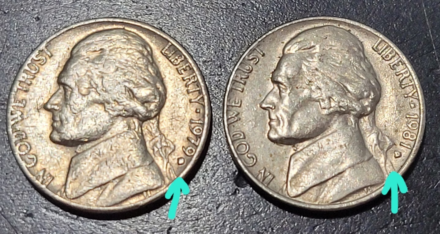 1979D and 1981D Jefferson Nickels - Filled Mint Marks - Mint Errors