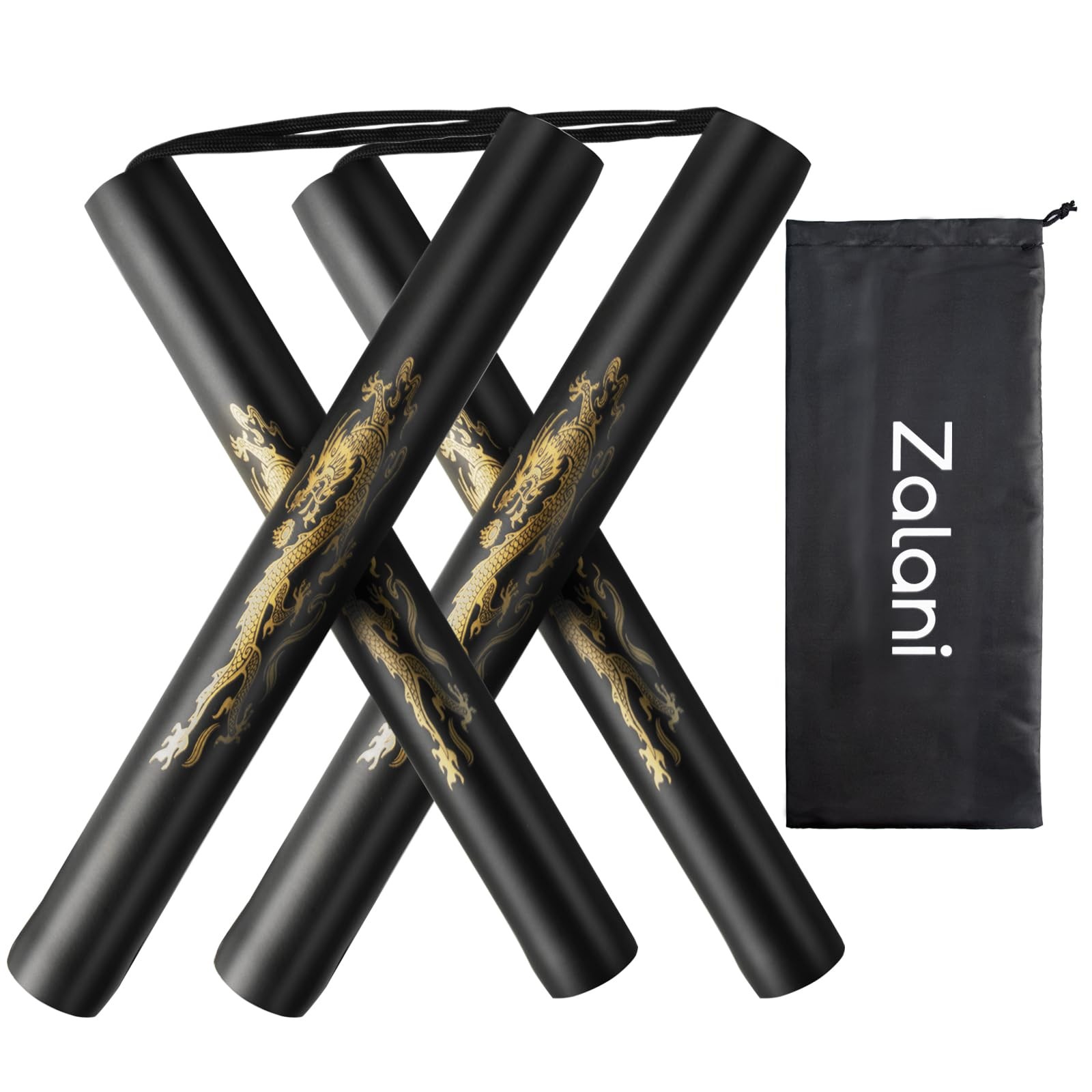 zalani Nunchucks Nunchakus-Foam Safe Rubber Martial Arts 2pack-Black