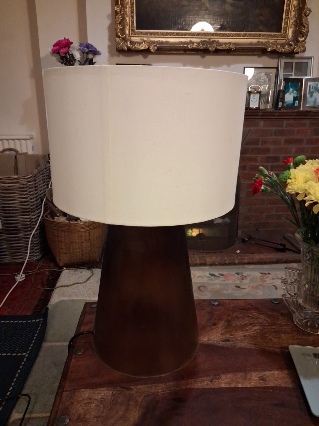 Very Heavy Large Smoked Glass Lamp With Shade 59cm To Top Of Shade