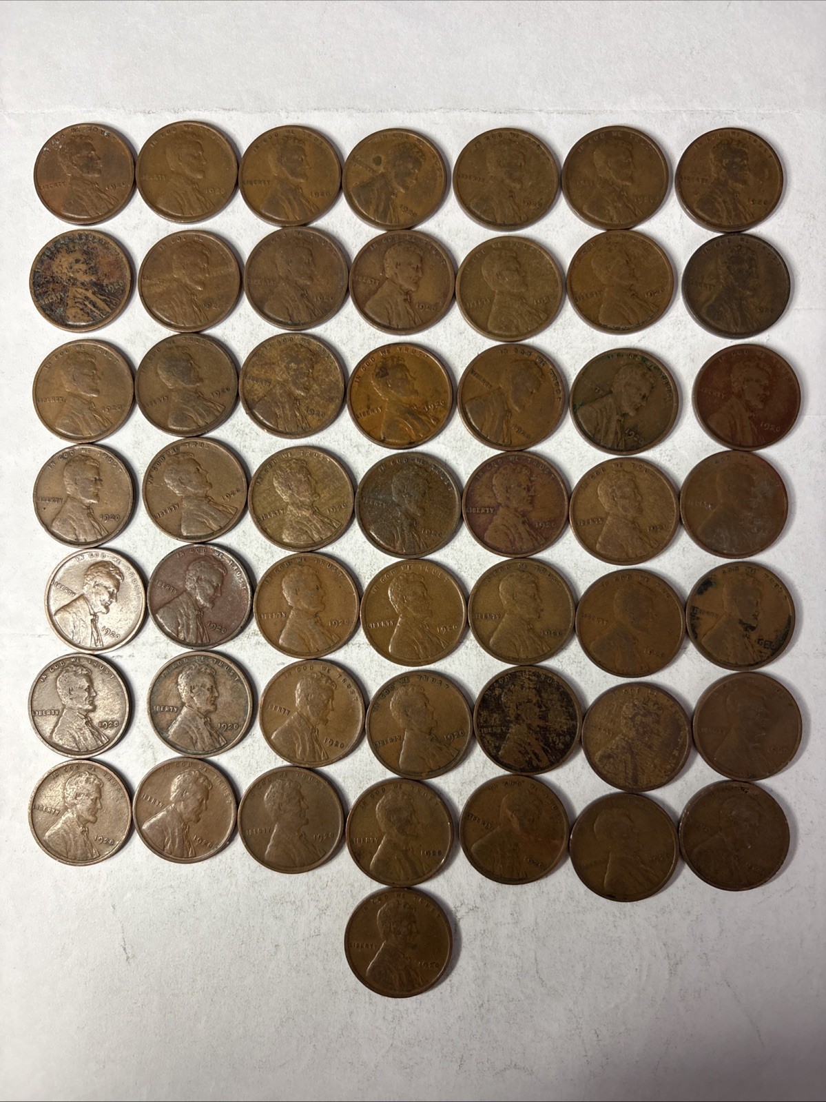 1920-P Lincoln WHEAT Cents Roll Of 50 Coins In Above Avg Circ Cond See Pics