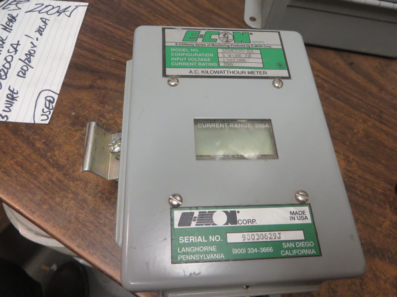 E-MON E-CON AC KILOWATT METER # # 3208200SA 120/240 200A 3 WIRE