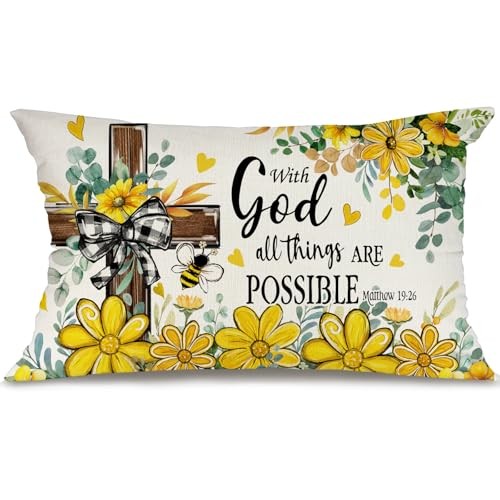 Summer Daisy Eucalyptus Cross Pillow Cover 20" x 12" (Pack of 1) Summer-yellow