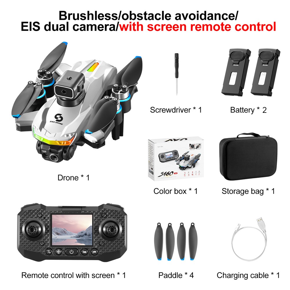 S160 Drone with Screen Remote 360° Obstacle Avoidance Foldable RC QuadcopterNK