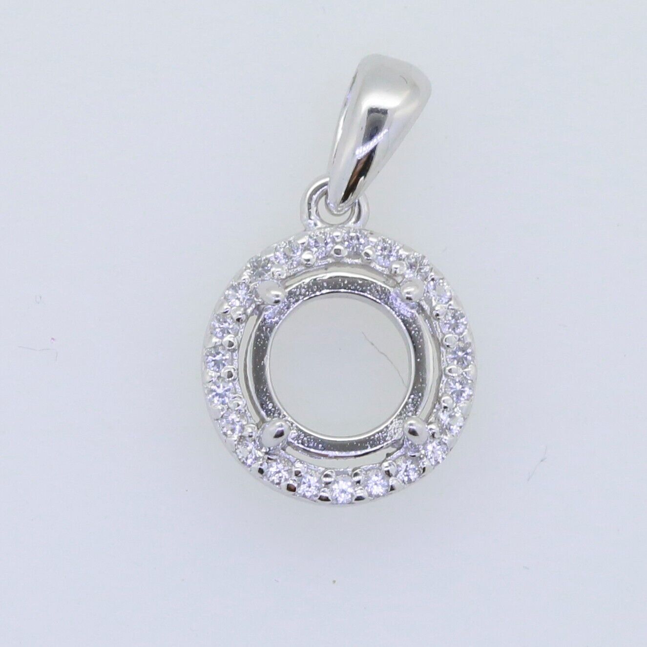 Sterling Silver Semi Mount Pendant Setting Round RD 5x5mm Halo Topaz Cab