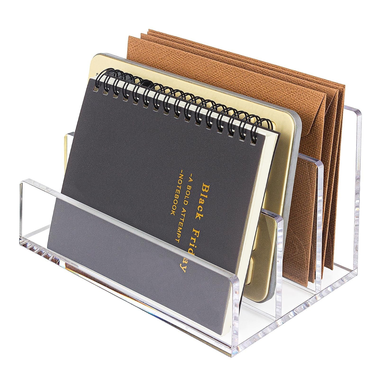 Acrylic Mail Organizer File Sorters for Desk,3-Section Laddered Desktop Verti...