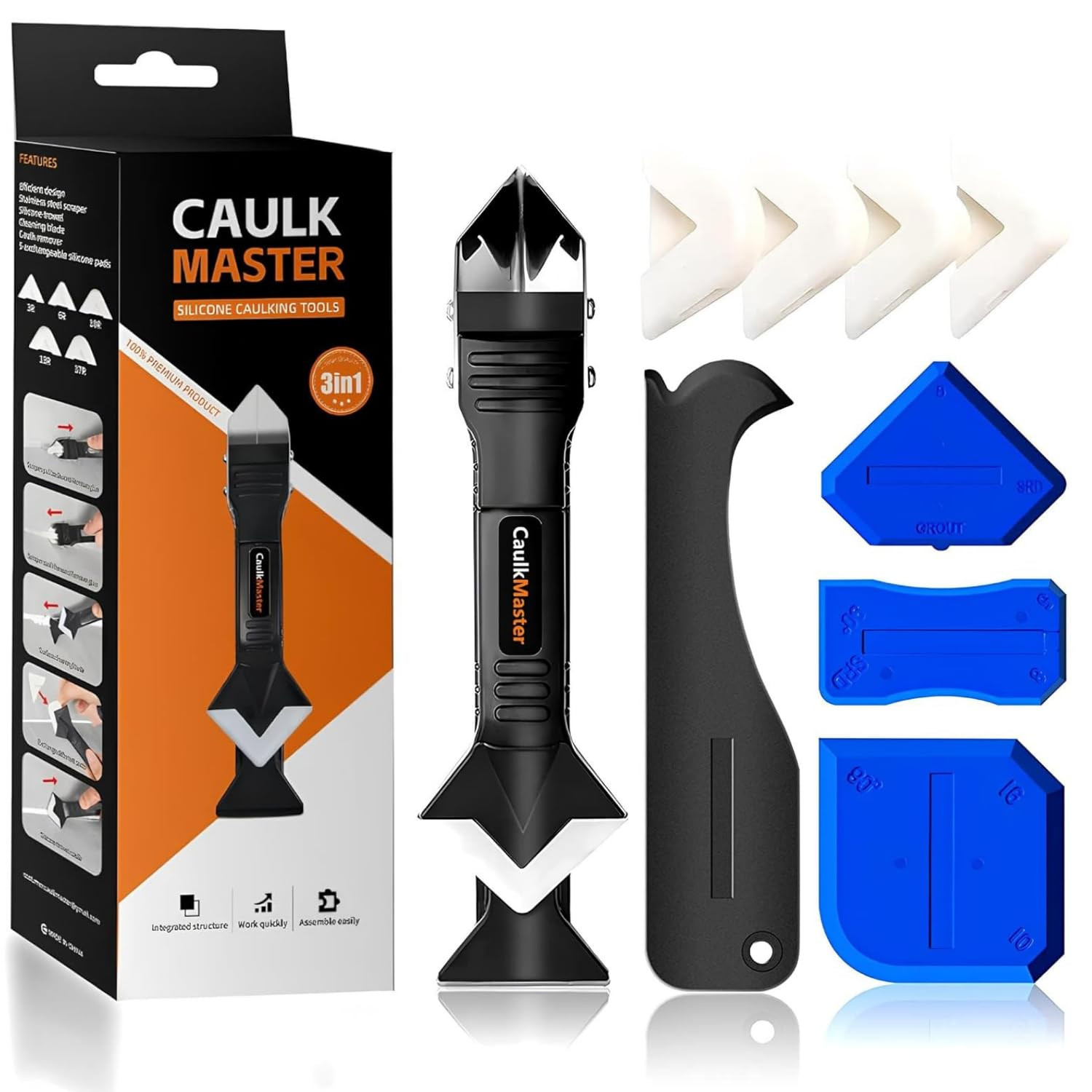 Silicone Caulking Tools 3 in 1, Sealant Finishing Tool with Grout Remove Scraper