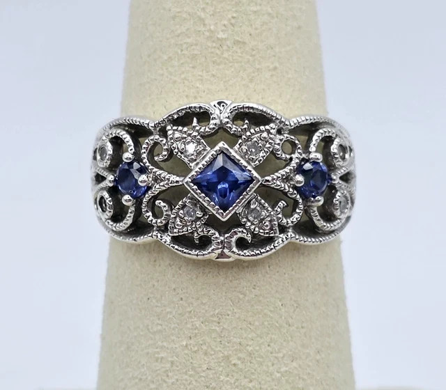 3Ct Princess Lab Created Sapphire Women Vintage Gift Ring 14K White Gold Plated