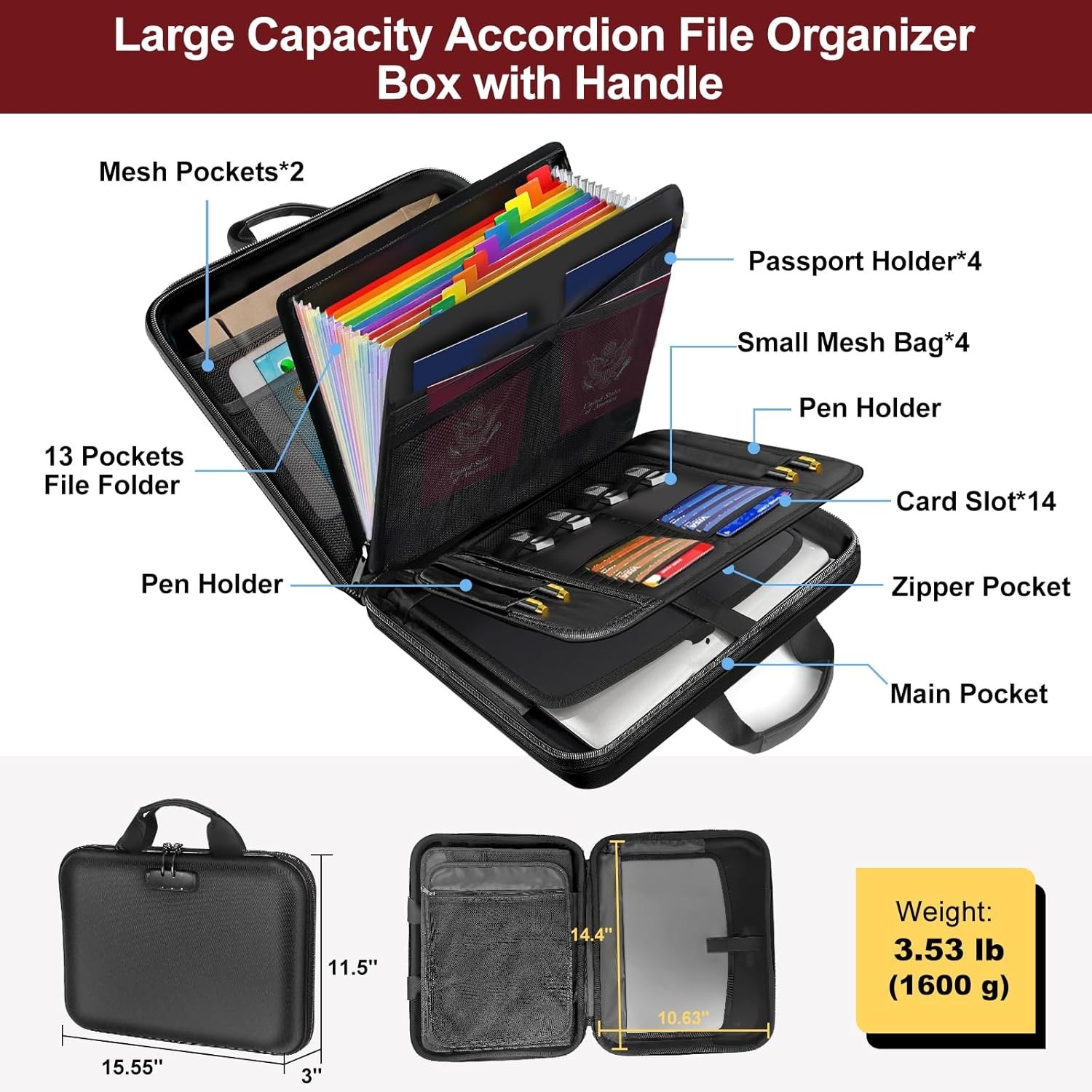 Secure Hard-Shell Fireproof Document Box with Combination Lock - 42 Compartments