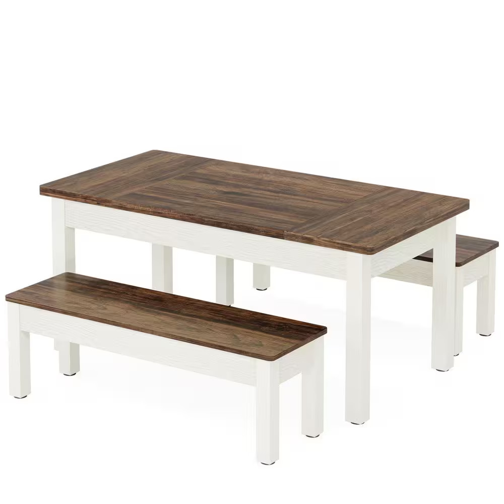 Roesler 3-Piece Rectangle Brown Wood Top Dining Table Set Kitchen Table Set Dine