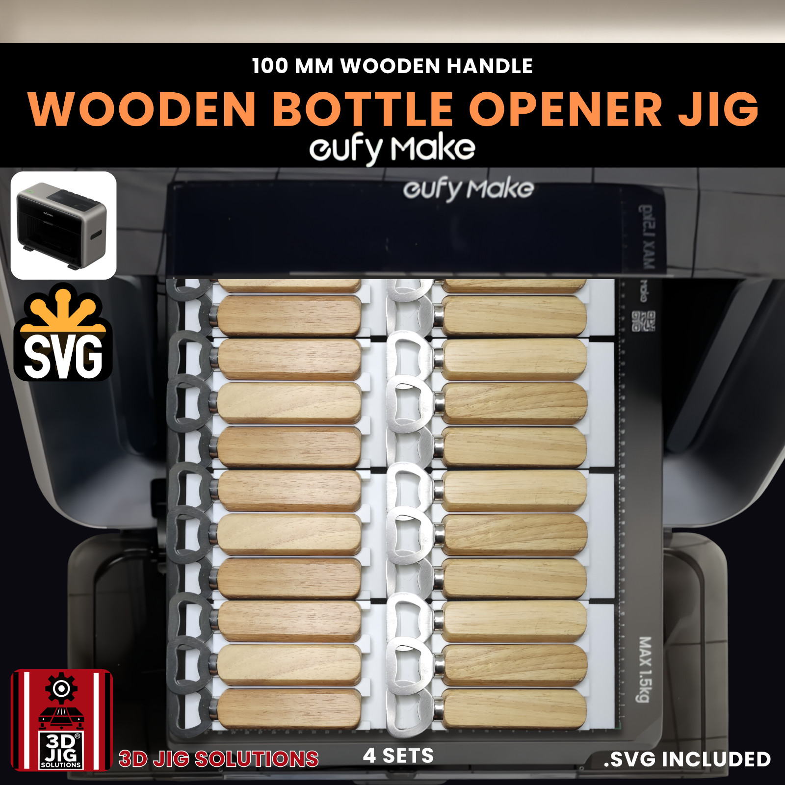 EufyMake E1 UV Printer Jig | Wooden Bottle Opener Template