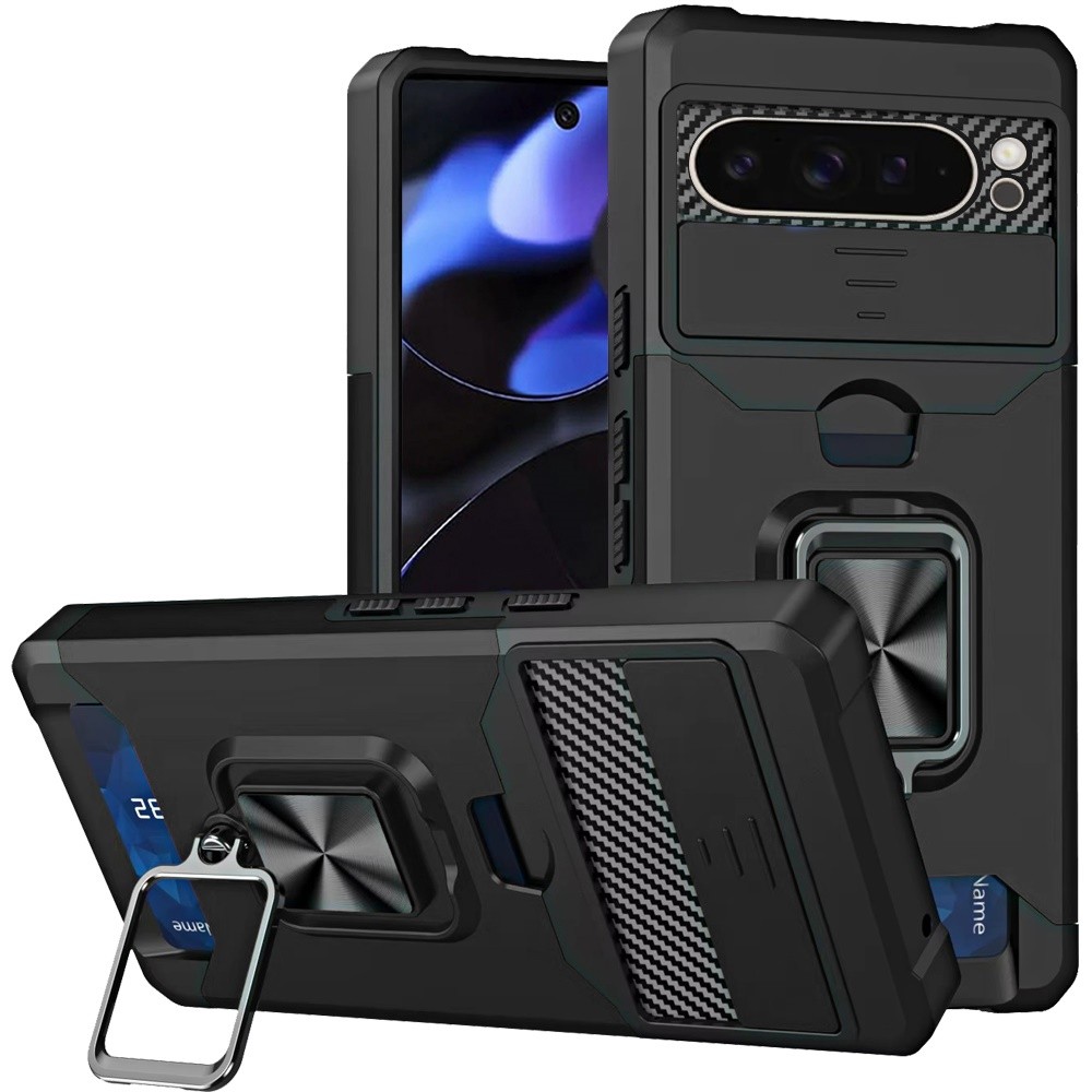 For Google Pixel 10/10 Pro Case Multi-Use Card Holder Lens Cover +Tempered Glass