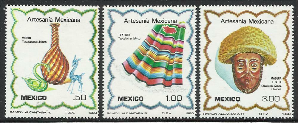 Mexico - 1980 3v. MNH Mexican Crafts Glass Textile Masks