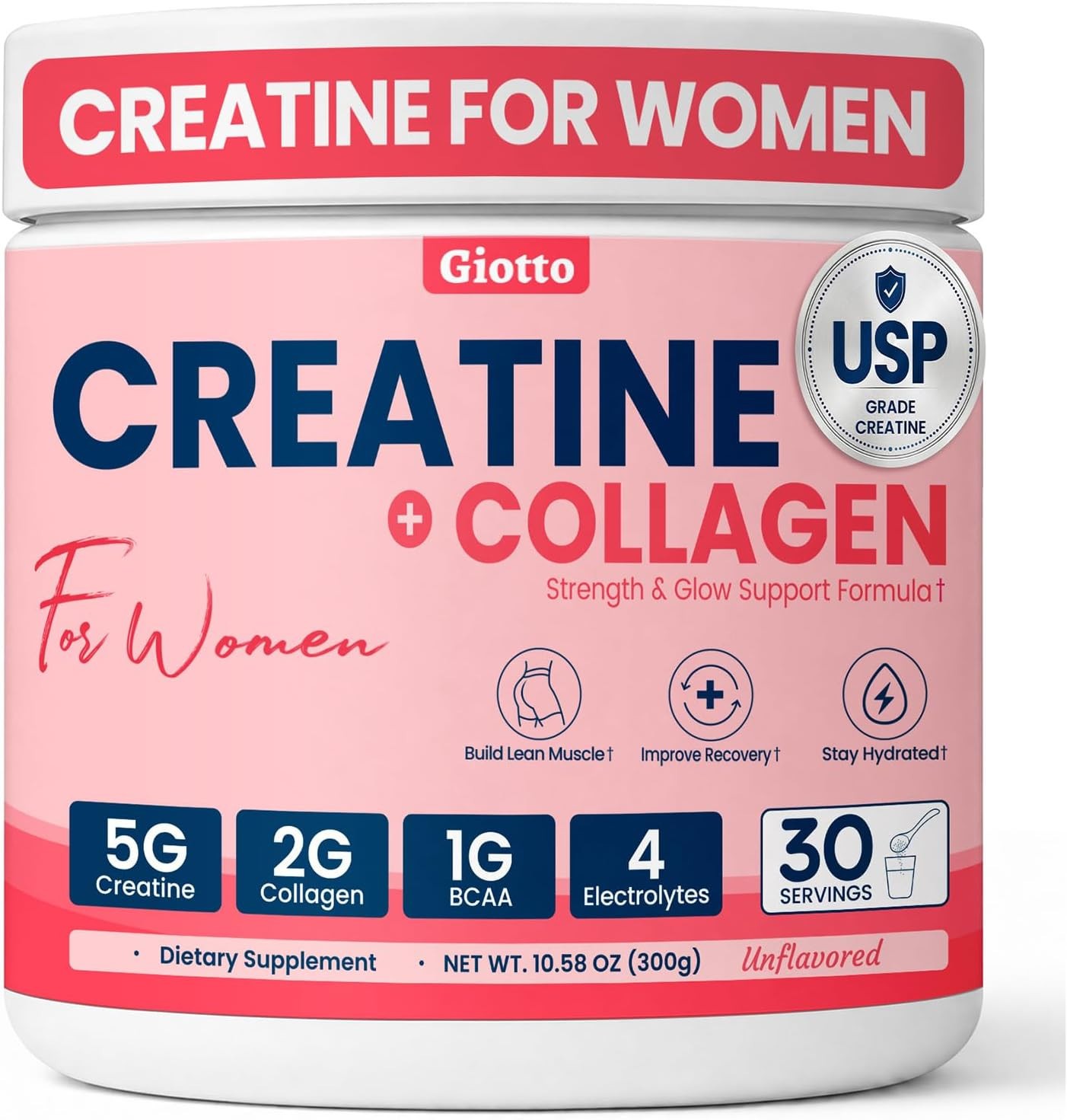 Giotto Creatine & Collagen Powder for Women - 10.58 oz - 04/2027
