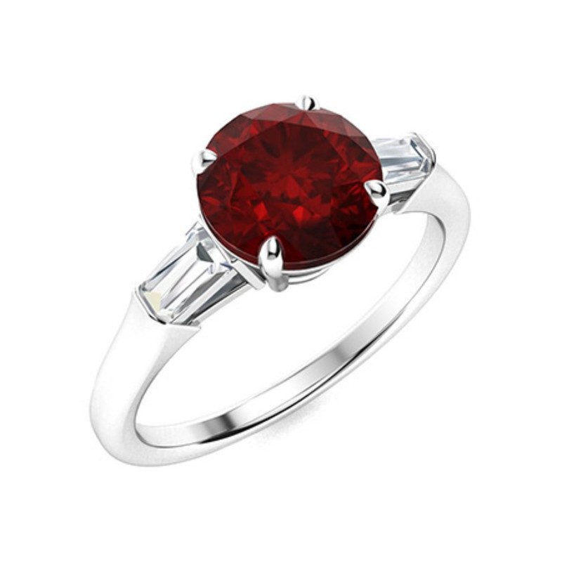 Garnet Gemstone Three-Stone Engagement Ring 925 Sterling Silver