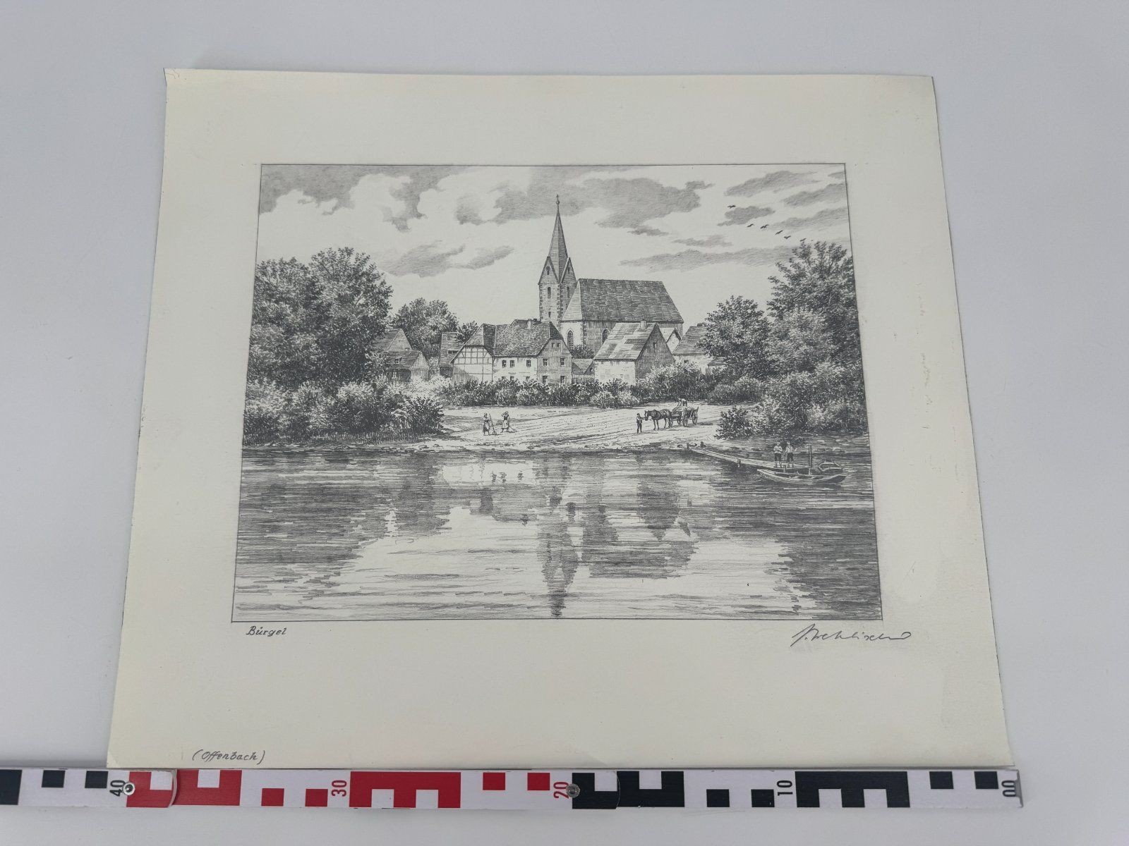 * HEINZ WEHLISCH DRAWING BÜRGEL OFFENBACH VIEW SIGNED