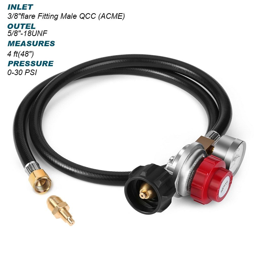 High Pressure Adjustable LP Propane Regulator Gauge QCC1 & 4' BBQ Hose 30PSI