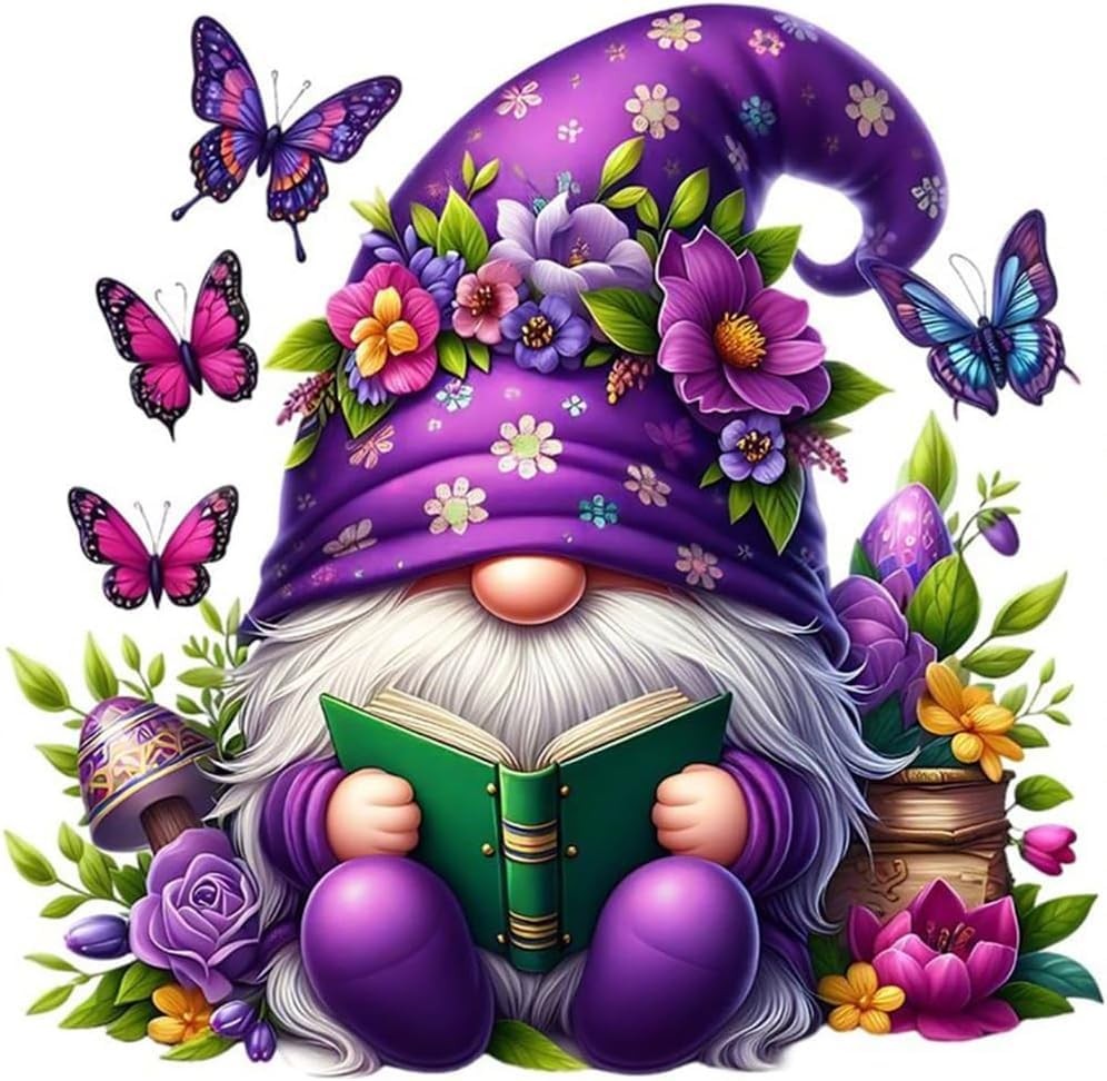 Gnome Stamped Cross Stitch Kits for Adults Beginner,Butterfly Counted Cros..