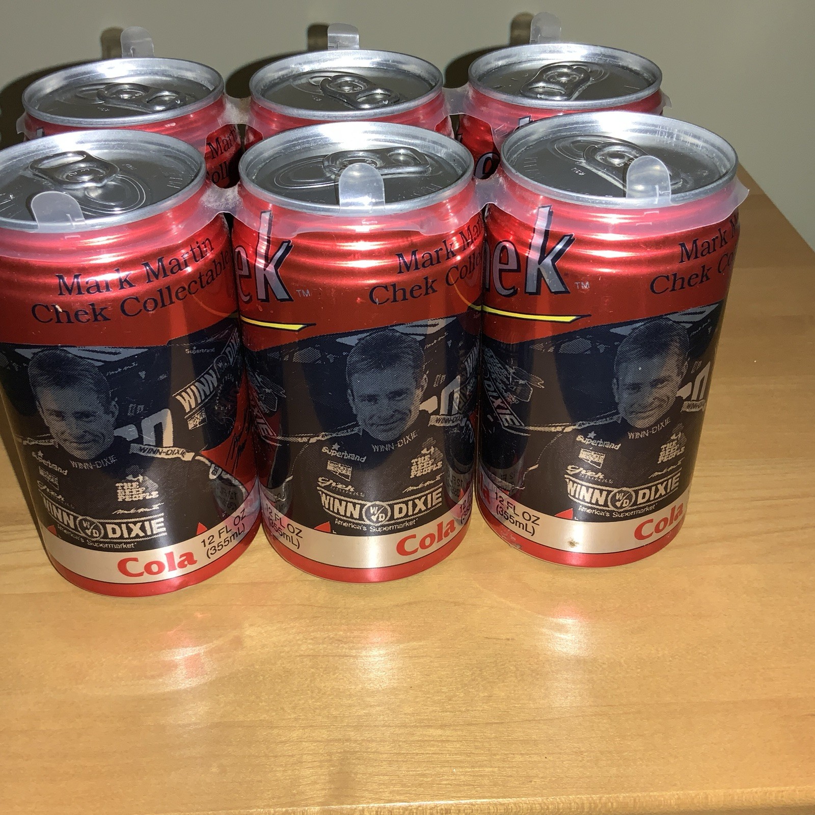 Mark Martin and the #60 Ford Thunderbird  6 Pack Chek Cola 12 oz Cans