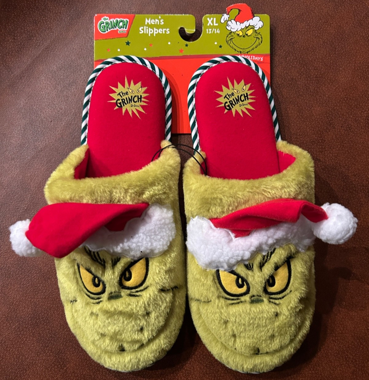 Dr. Seuss Grinch Christmas Holiday Cushioned Slip-On Slippers Men's XL 13/14 NEW