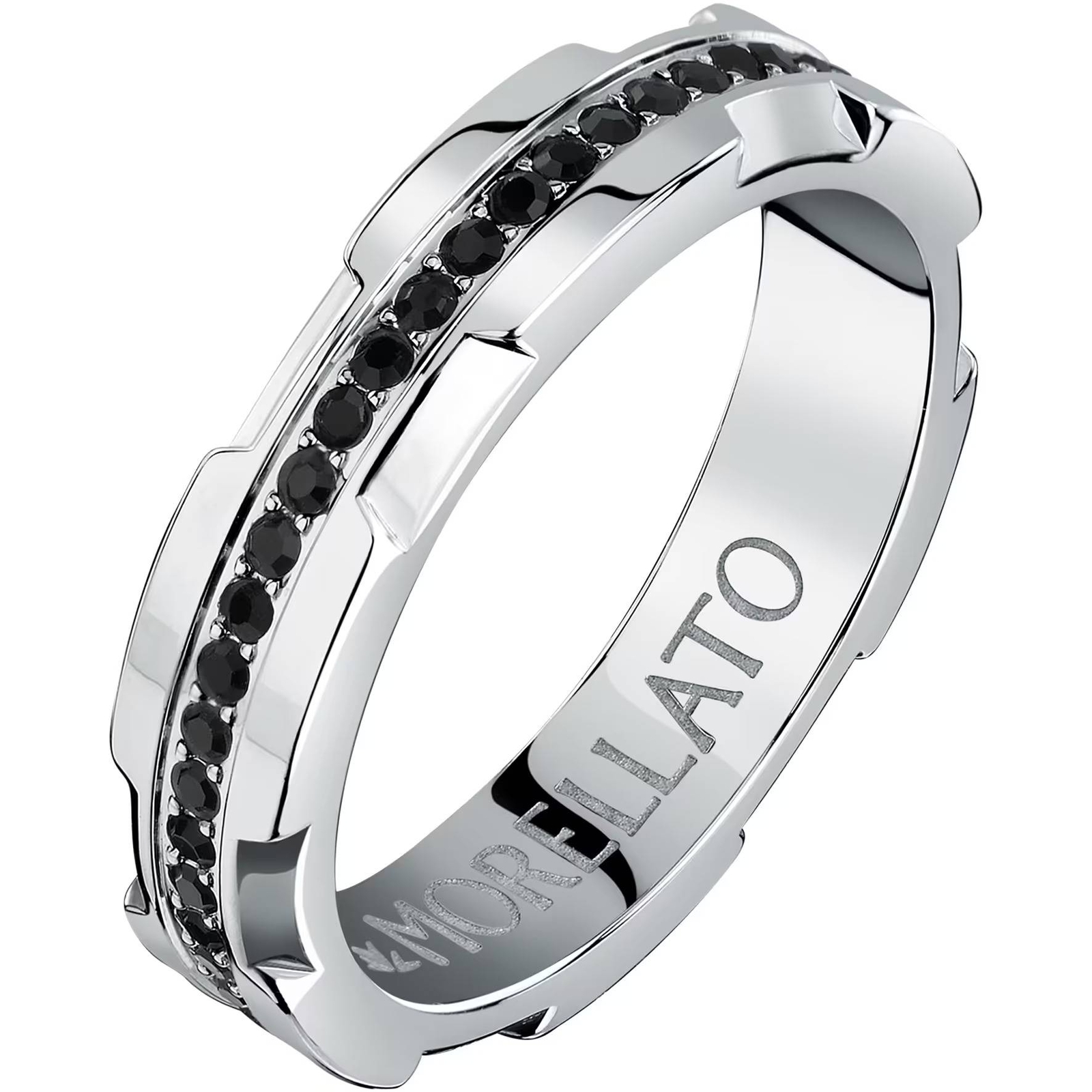 Anello Morellato Catene SABH36 Fascia Zirconi Neri Acciaio Ring 19 21 23 25 Uomo