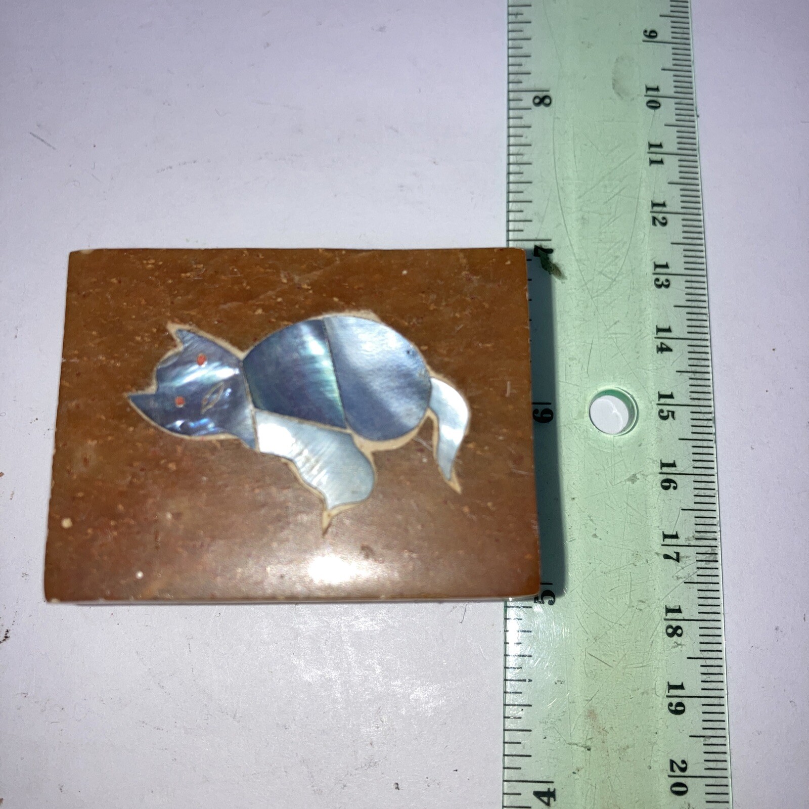Soapstone Lidded Trinket Box Cat. 1” Tall