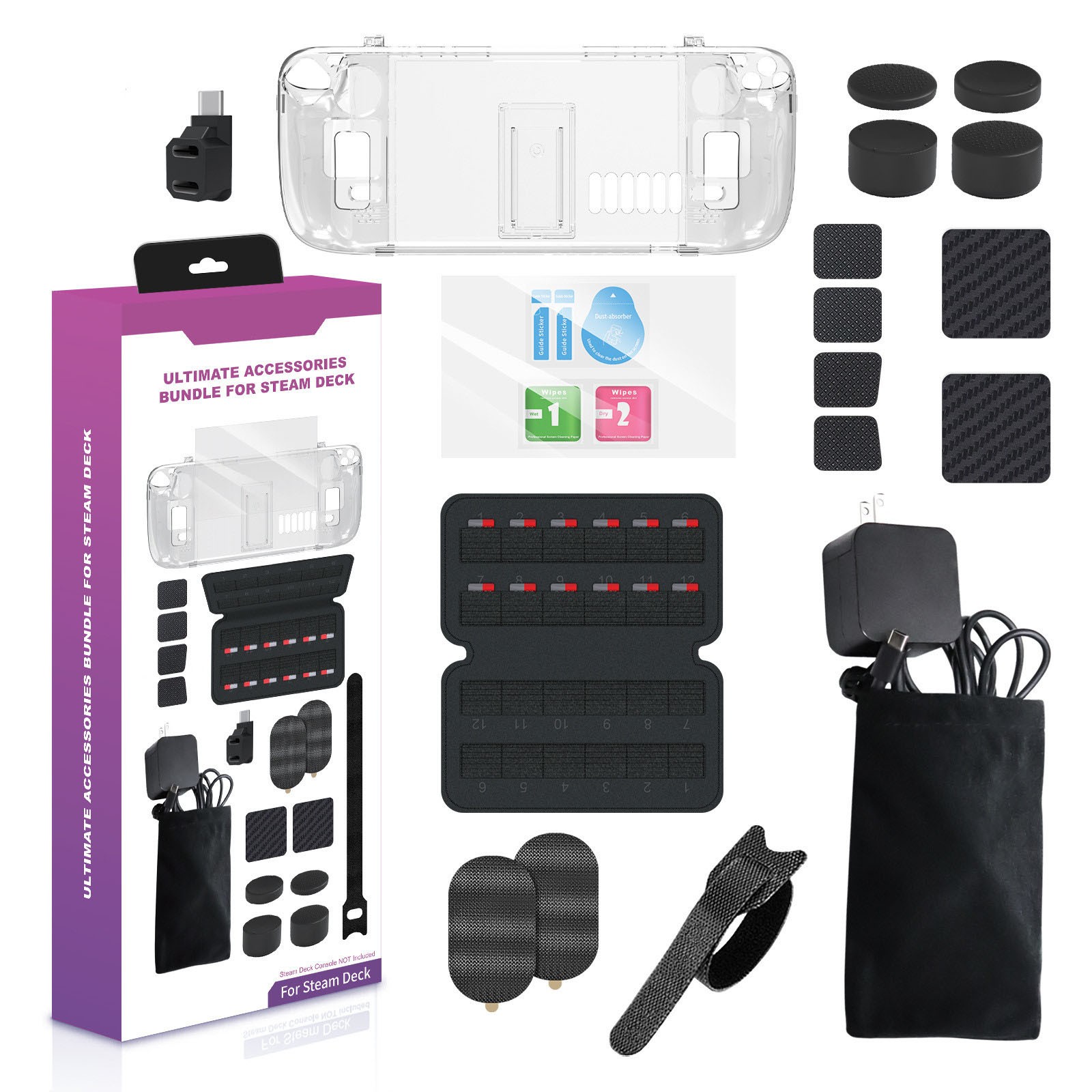 19X Crystal Case Screen Sticker Silicone Pad Tempered Film Bag For Steam Deck A