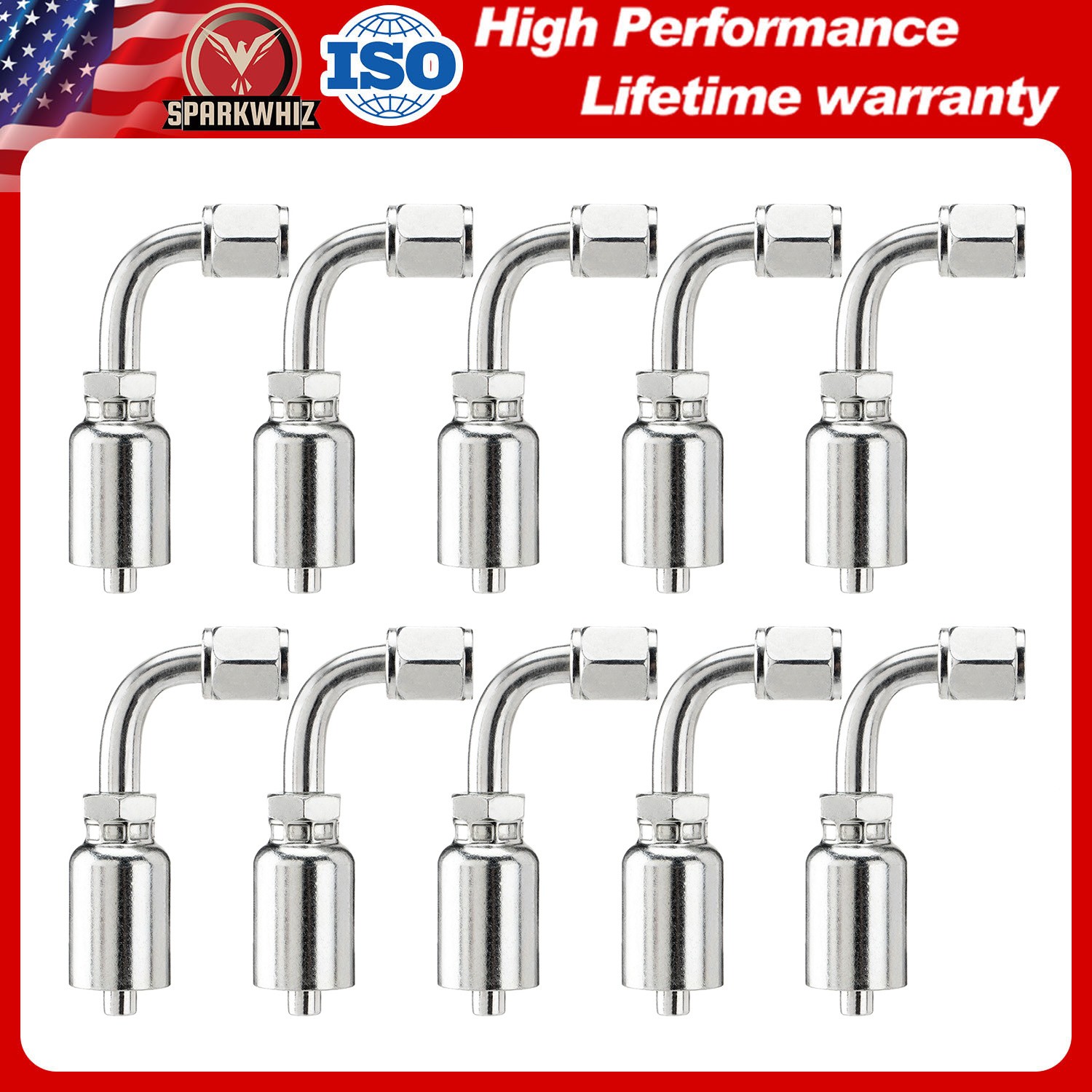 10x 1/4 Hose x 1/4 JIC 37° Female 90° Hydraulic Hose End Elbow Carbon Steel