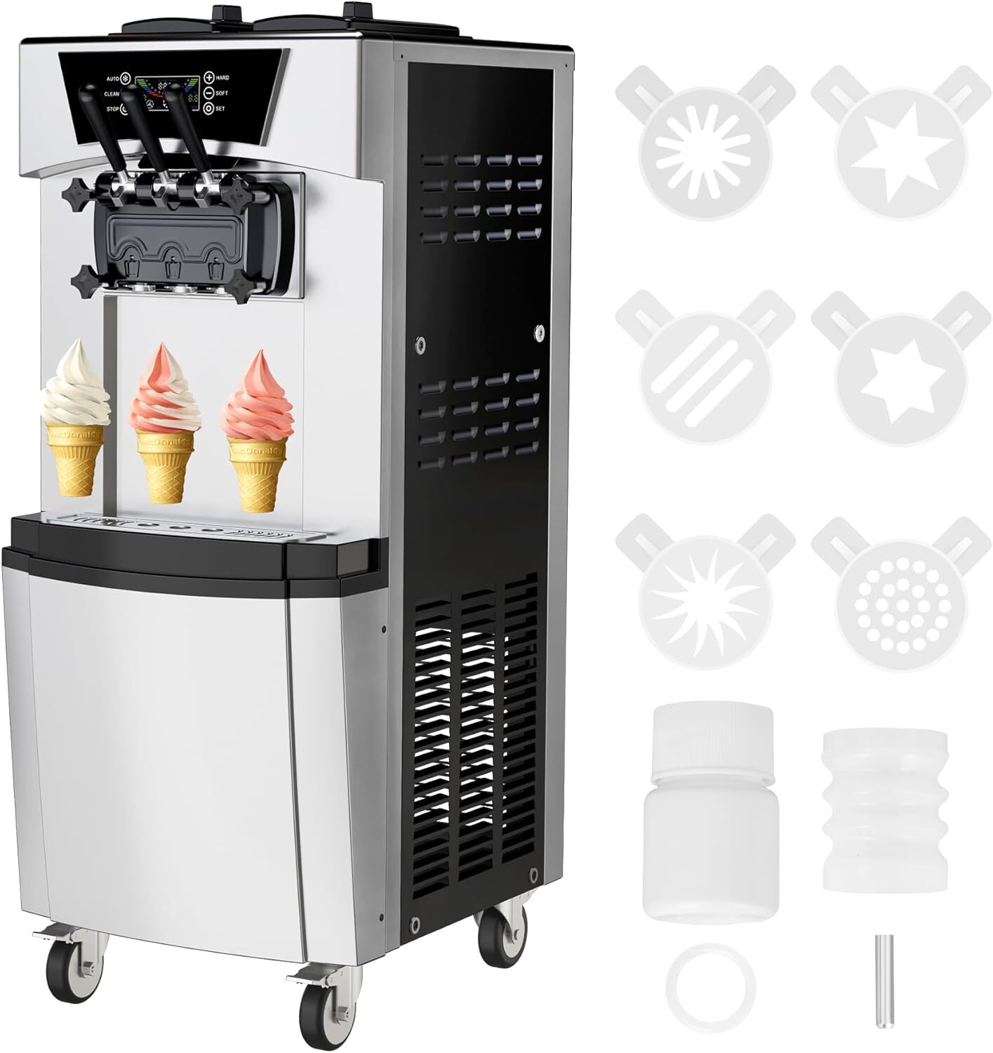 Commercial Soft Serve Ice Cream Machine 2200W, 2+1 Flavor 5.8-8 Gallons per Hour