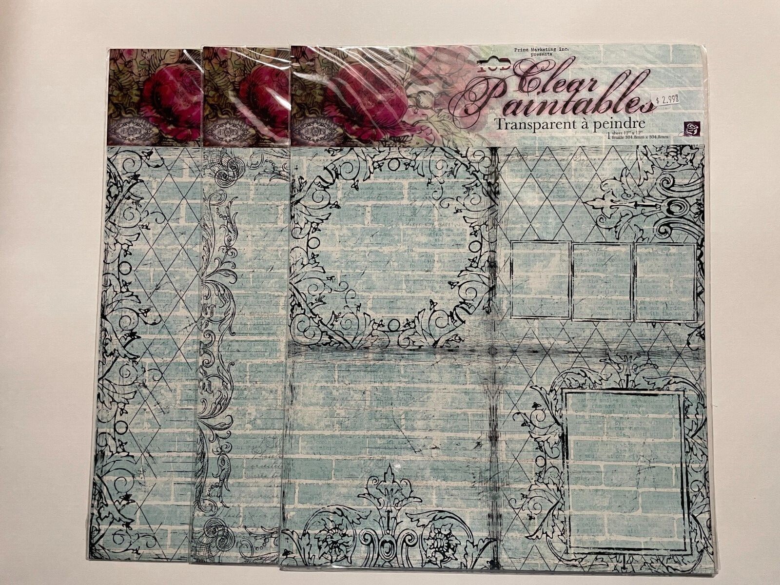 PRIMA ASSORTED CLEAR PAINTABLE 12X12 TRANSPARENCIES