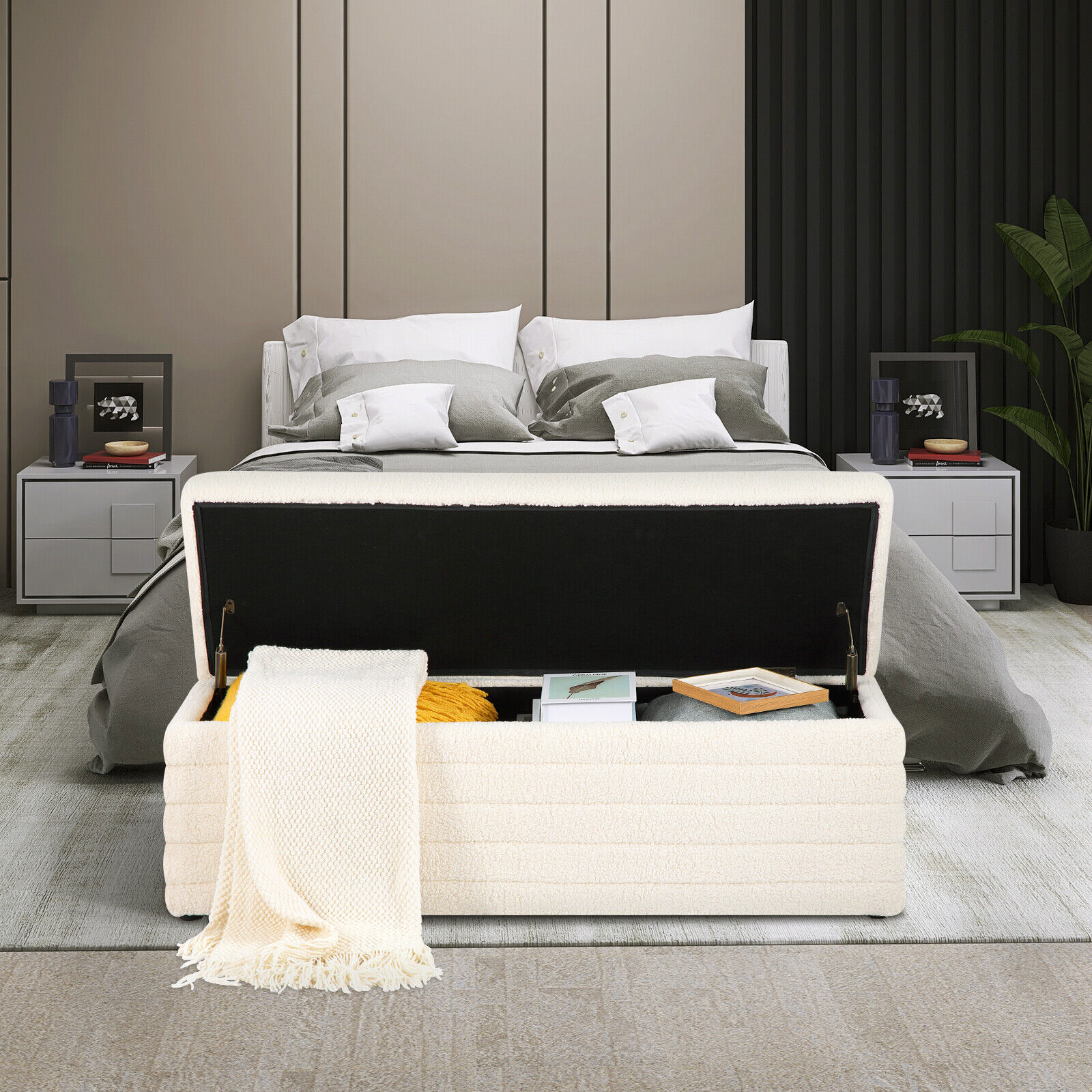 Storage Ottoman Upholstered End of Bed Footstool for Bedroom Entryway Shoe Bench