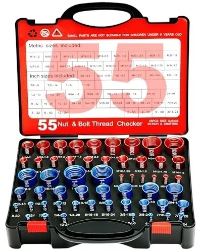 55Pcs Nut and Bolt Thread Checker 25 Metric + 30 SAE Inch Thread Gauge Set, Deta
