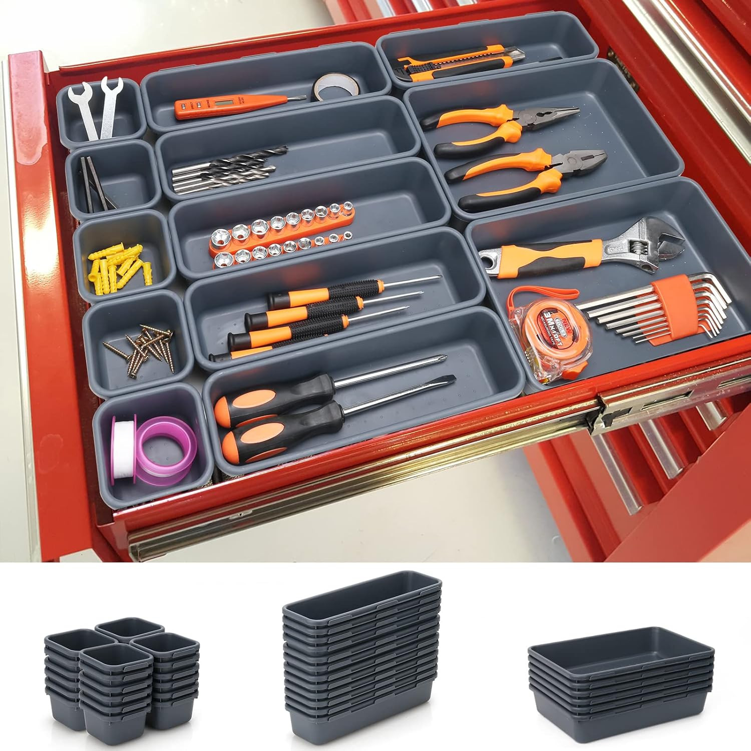 42 Pack Tool Box Organizer Tool Tray Dividers, Rolling Tool Chest Cart Cabinet W