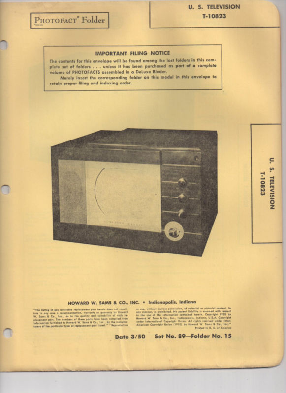 US U.S. T-10823 Televisions Photofact