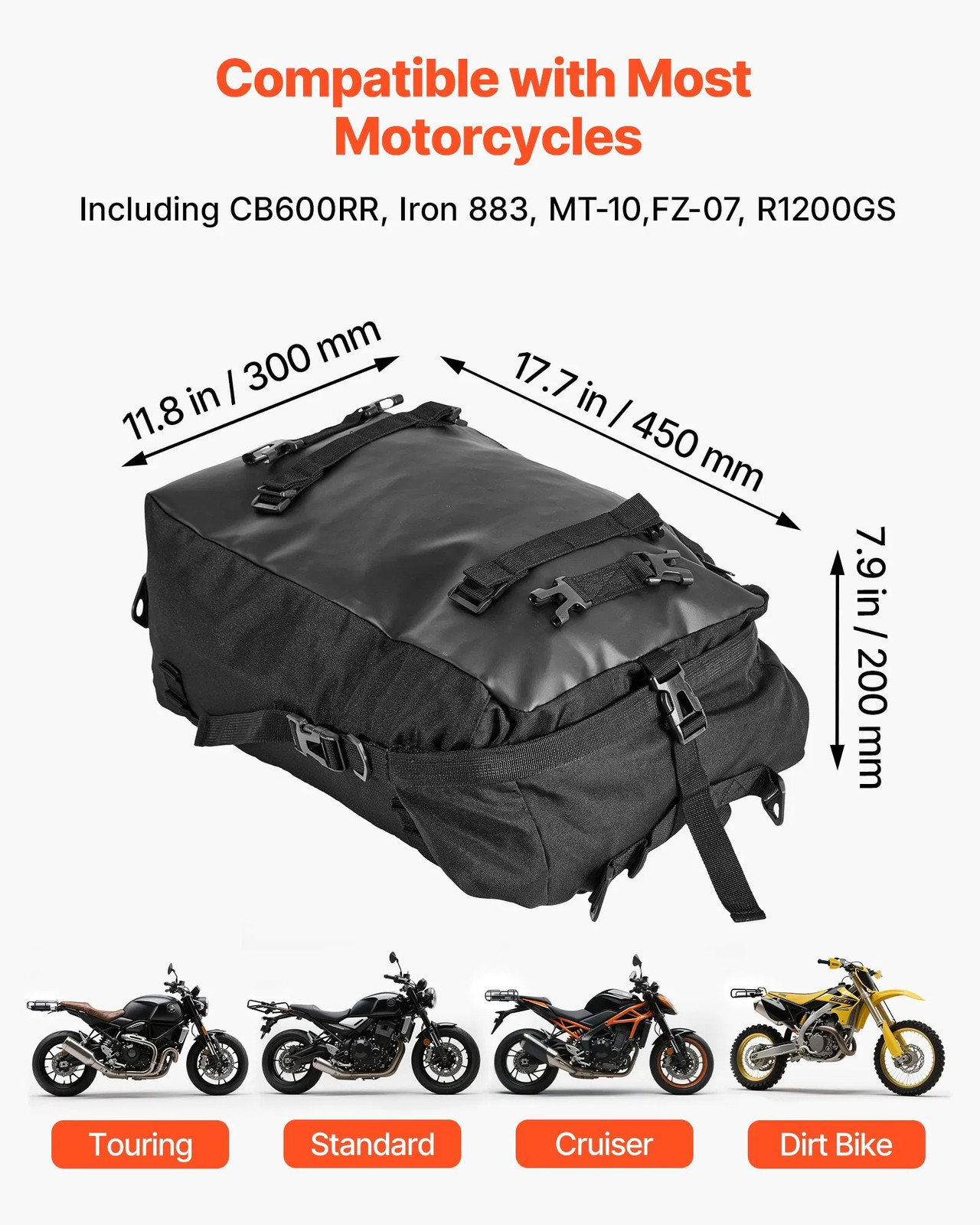 Motorcycle Tail Bag, 30 L Motorcycle Rear Seat Bag with Waterproof Rain Cover,