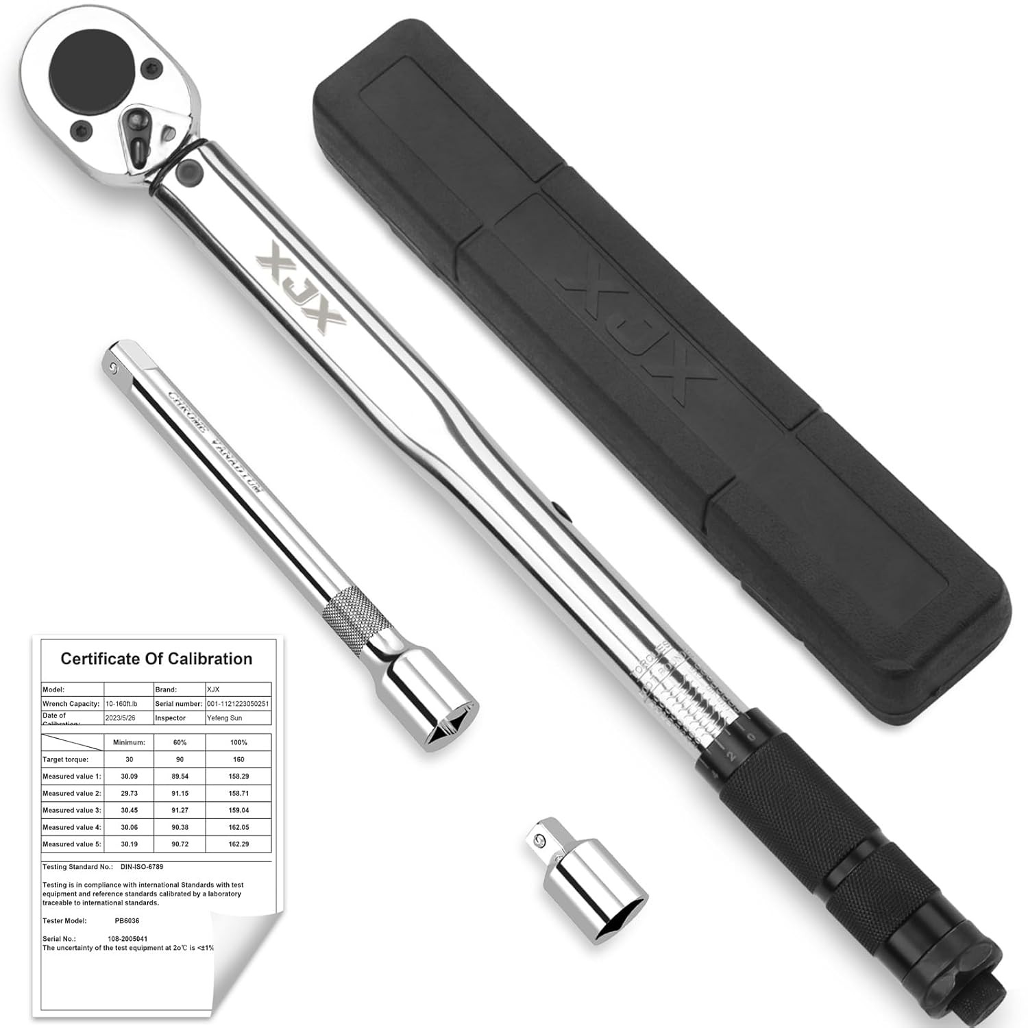 XJX 1/2-Inch Drive Click Torque Wrench Set, 10-160FT-LB/13.6-217.1Nm Torque Wren