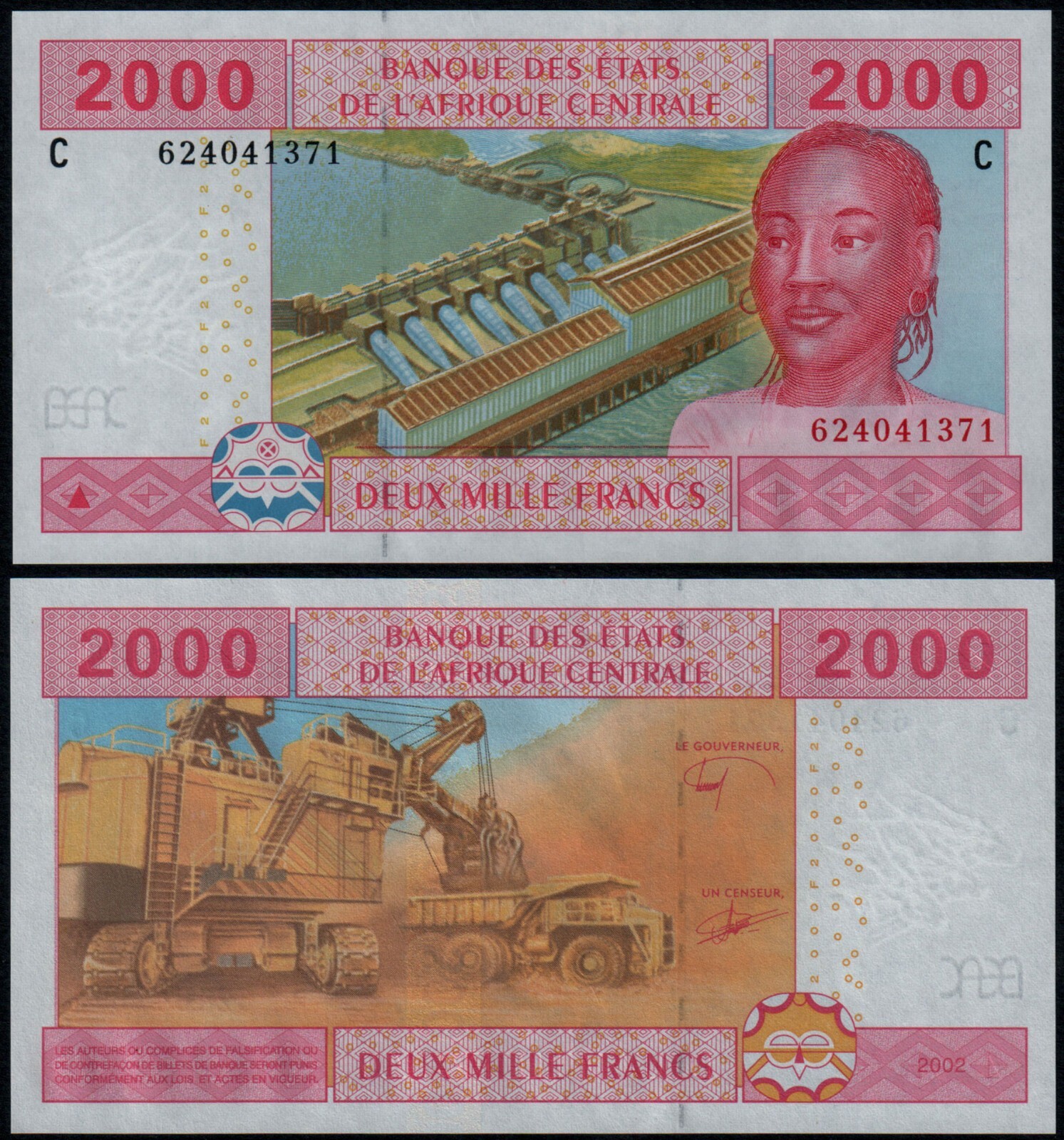 CENTRAL AFRICAN STATES 2000 FRANCS (P608C) 2002 CHAD UNC