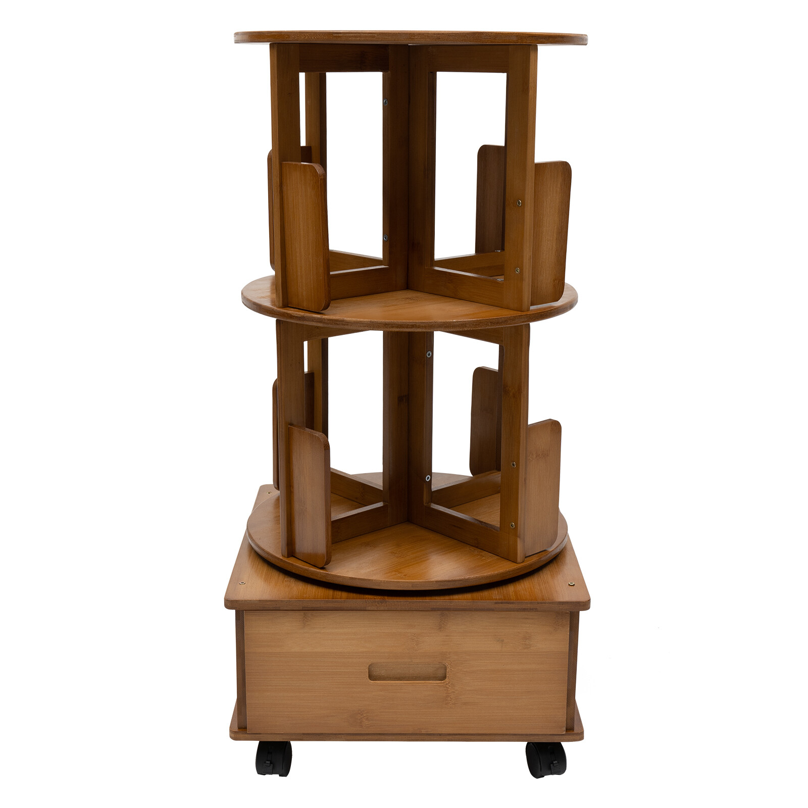 Rotating Bookshelf Swivel Storage Table Bookcase Side Table with Rolling Wheels